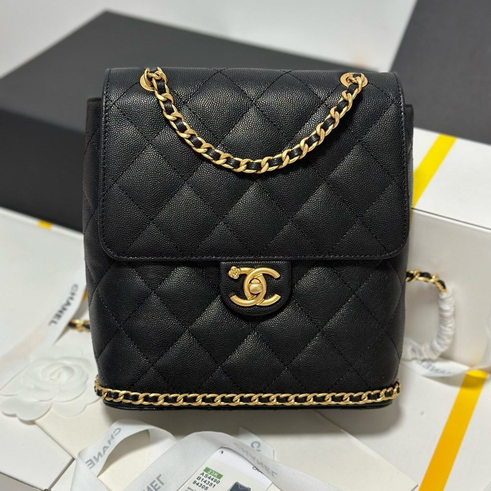 Chanel 23K litchi leather ball pattern chain backpack AS4490W1080