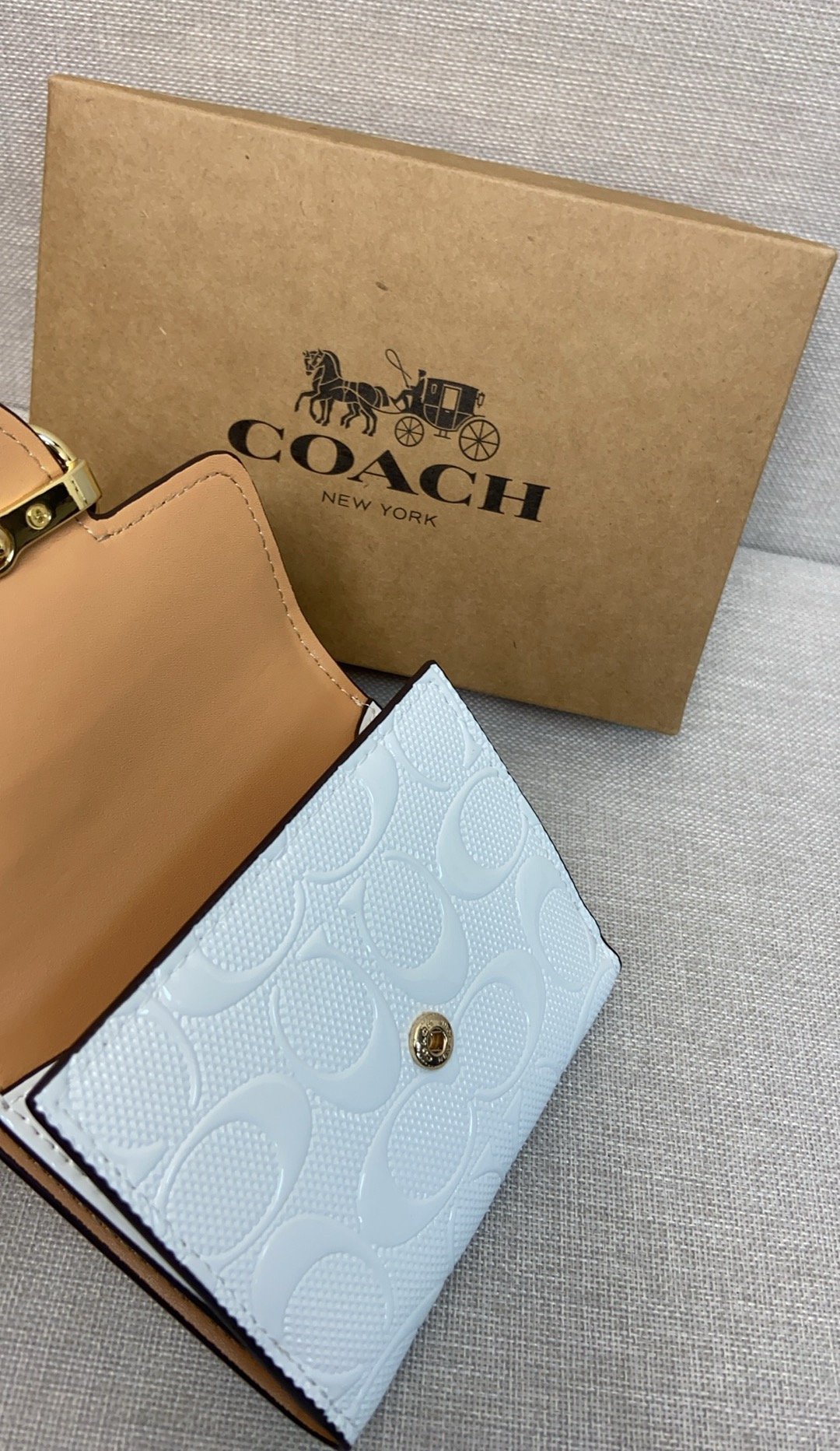 Coach September new signature logo patent leather premium leather wallet