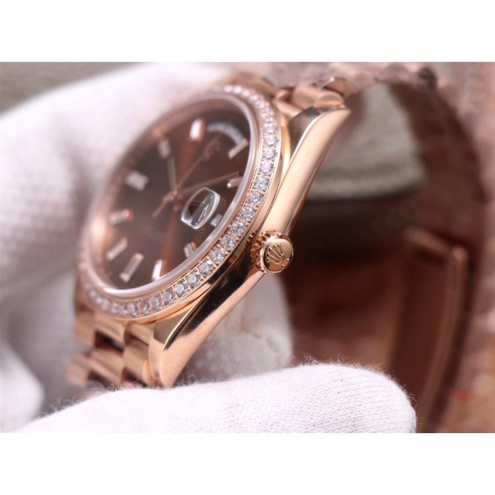 Rolex Day-Date 228345RBR Chocolate color Diamond Dial Steel 3255 Movement
