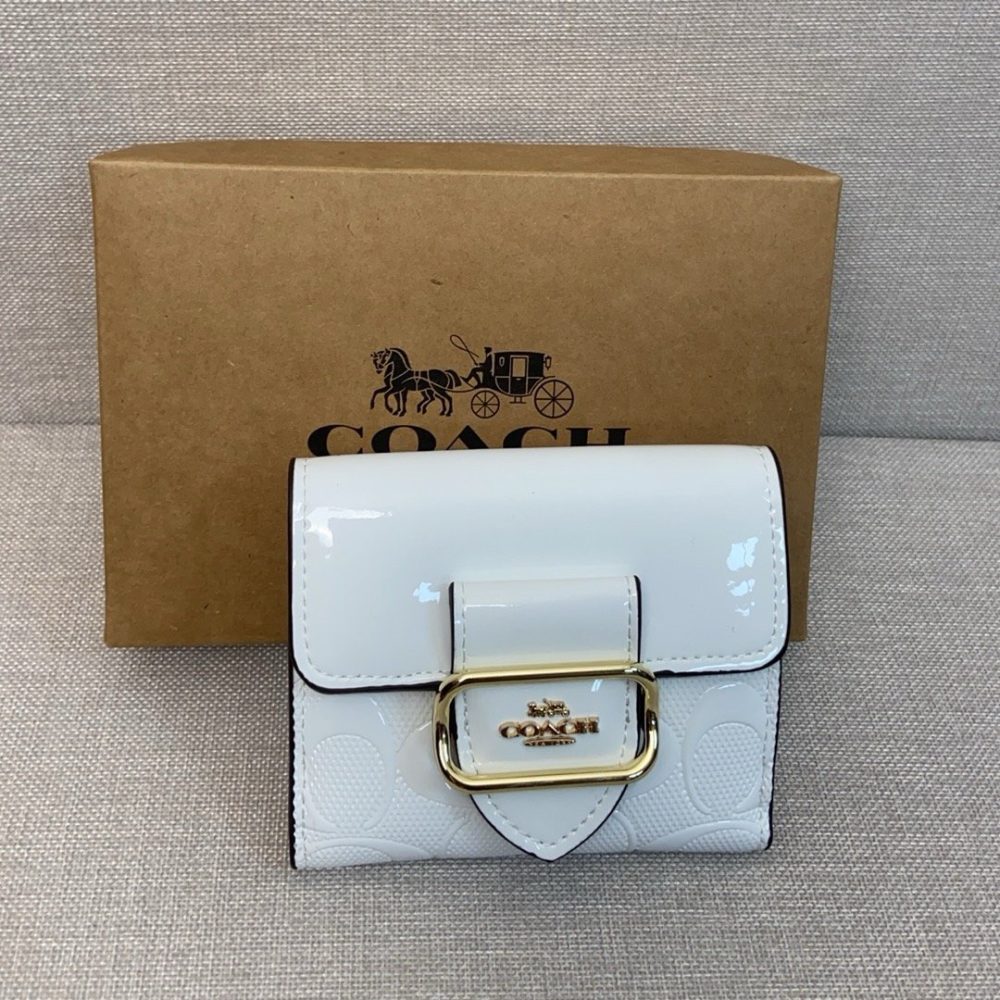 Coach September new signature logo patent leather premium leather wallet