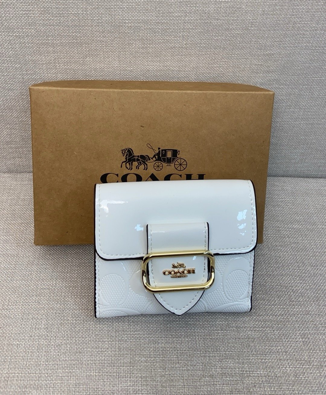 Coach September new signature logo patent leather premium leather wallet