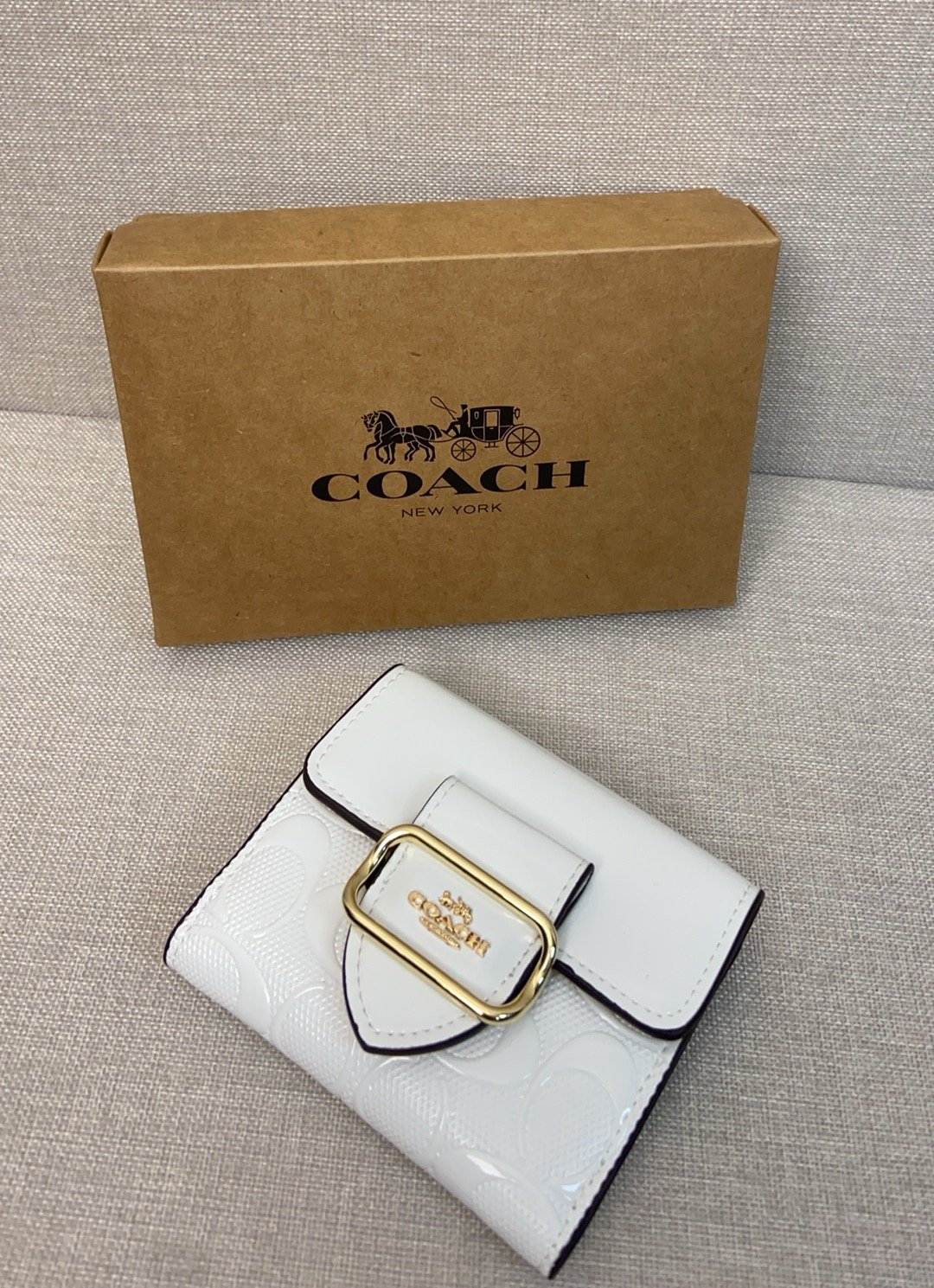 Coach September new signature logo patent leather premium leather wallet