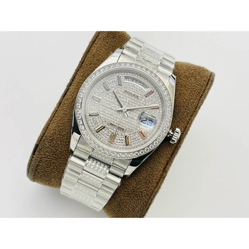 Rolex Day-Date White Gold Dial All Diamond Swiss Clone 3255 Movement