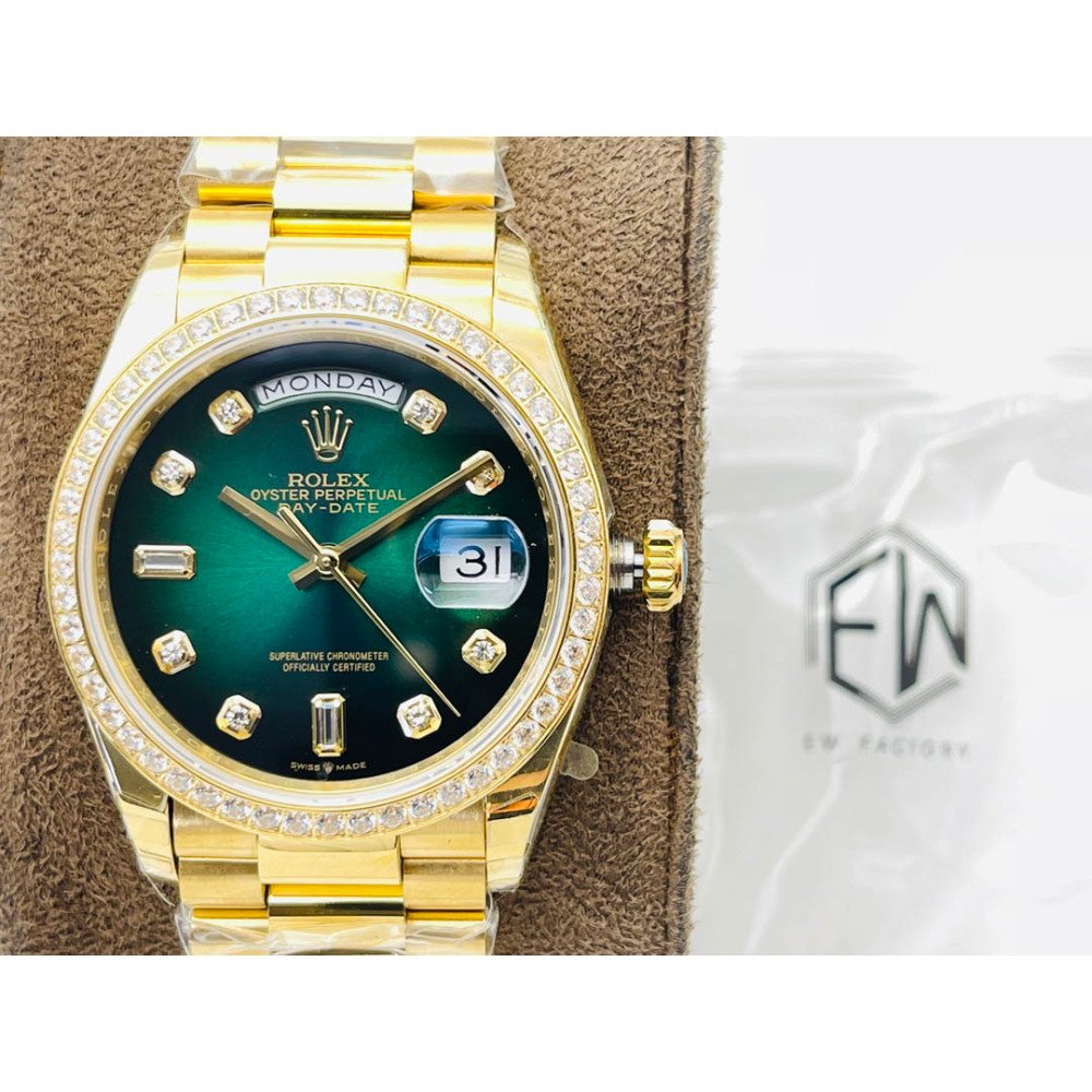 Rolex Day-Date All Gold Green Dial Diamond Bezel Super Clone 3255 Movement