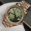 Rolex Day-Date 228235 Rose Gold Green Roman Dial President Bracelet Swiss 3255 Movement