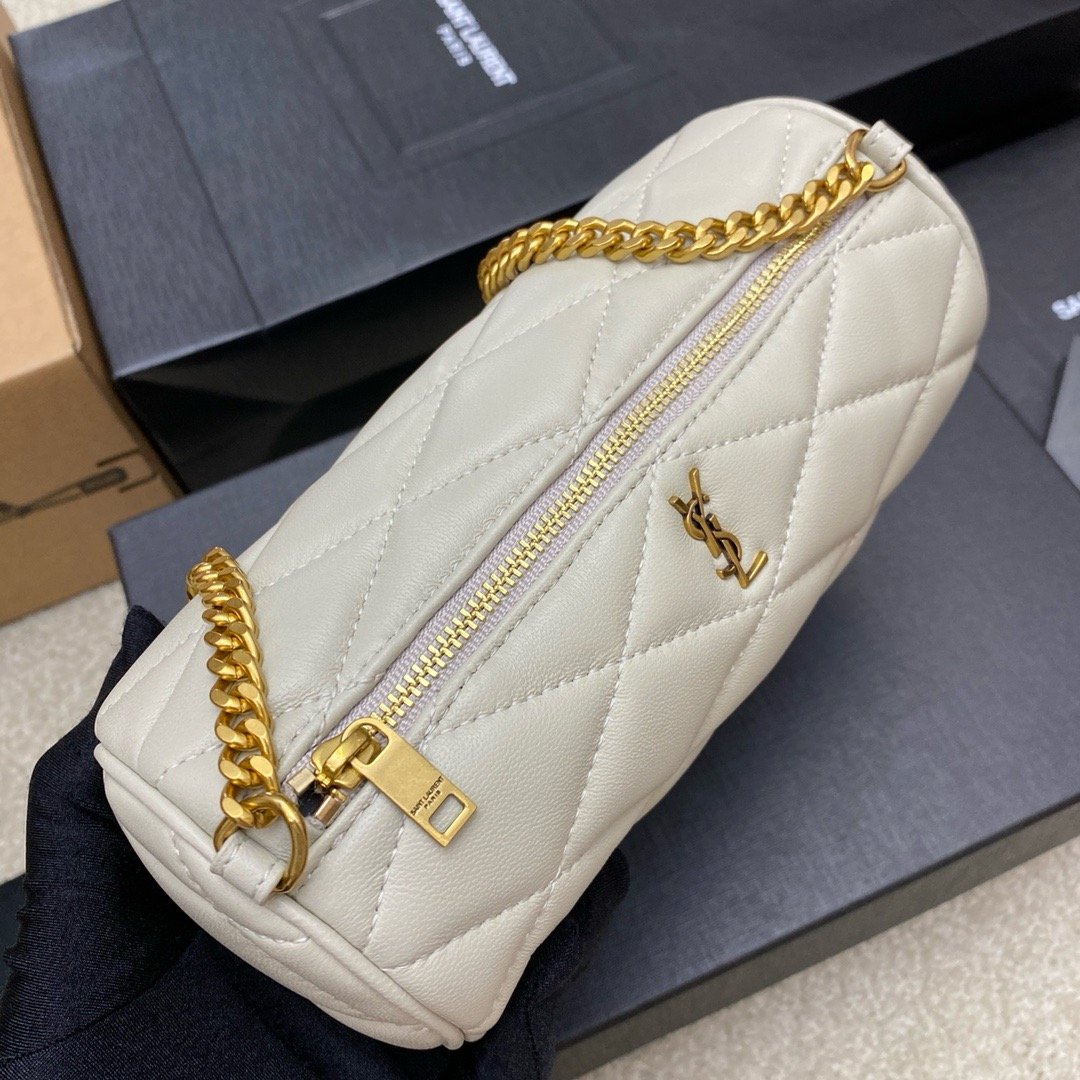 YSL new sade small underarm cylinder bag sheepskin white/gold 699703