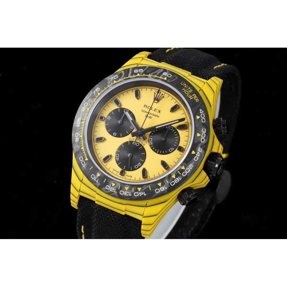 Rolex DIW Modified Datona Carbon Fiber Yellow Black Dial Swiss 4130 Movement