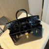 BK 25 Black Gold High Gloss Crocodile Hermès Handbag