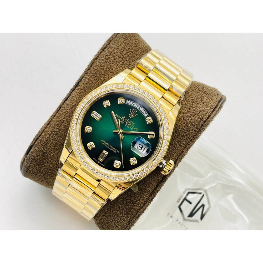 Rolex Day-Date All Gold Green Dial Diamond Bezel Super Clone 3255 Movement