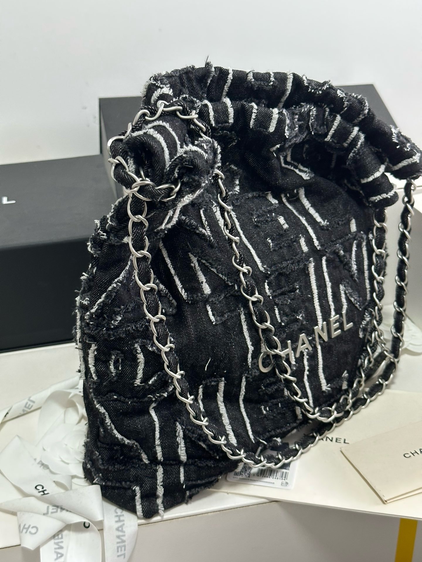 Chanel 24A 22Bag medium denim garbage bag AS3261W1080