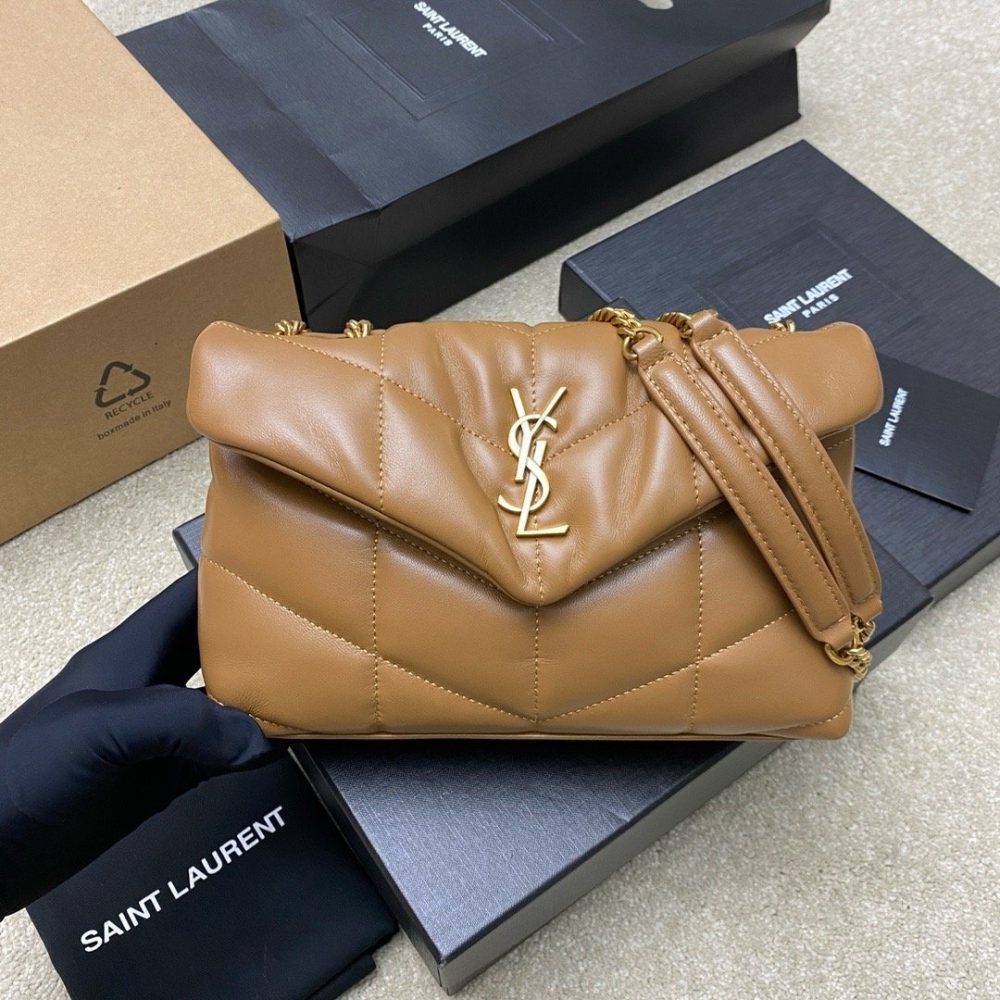 𝙇𝙤𝙪𝙇𝙤𝙪 𝙥𝙪𝙛𝙛𝙚𝙧～LOULOU PUFFER New Mini Double Chain Quilted Lambskin Bag Caramel Lambskin/Antique Gold 759337