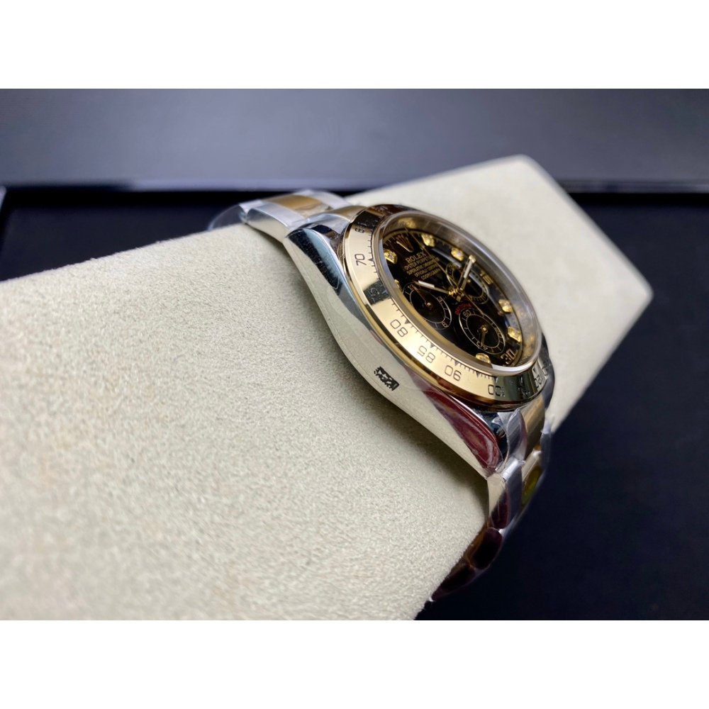 Rolex Daytona 116523 Yellow Gold Black Diamond Dial Two Tone A7750 Movement