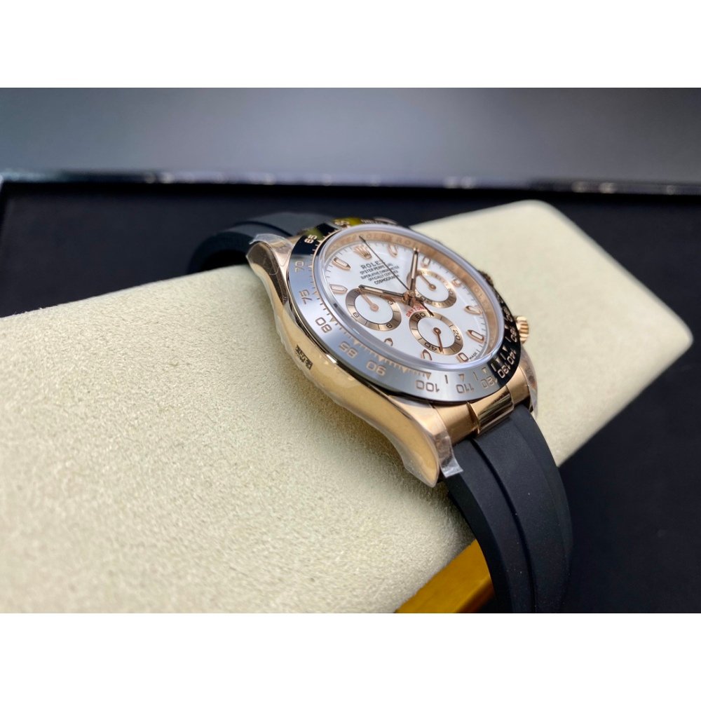 Rolex Daytona 116515 Rose Gold White Dial Rubber Strap A7750 Movement