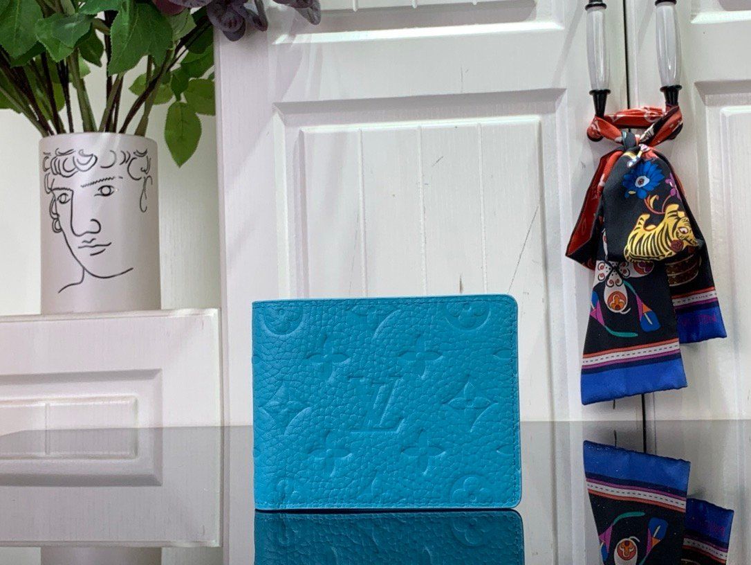 LV [Multiple short wallet] light blue (embossed)