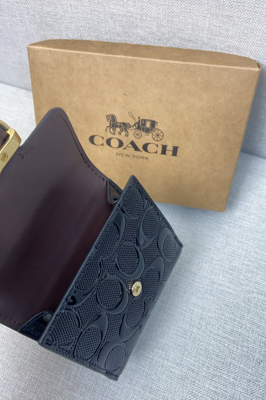 Coach September new signature logo patent leather premium leather wallet
