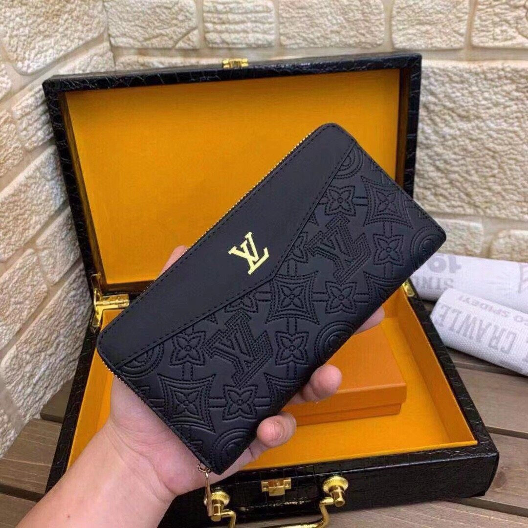 LV zipper wallet embossed wallet wallet card holder