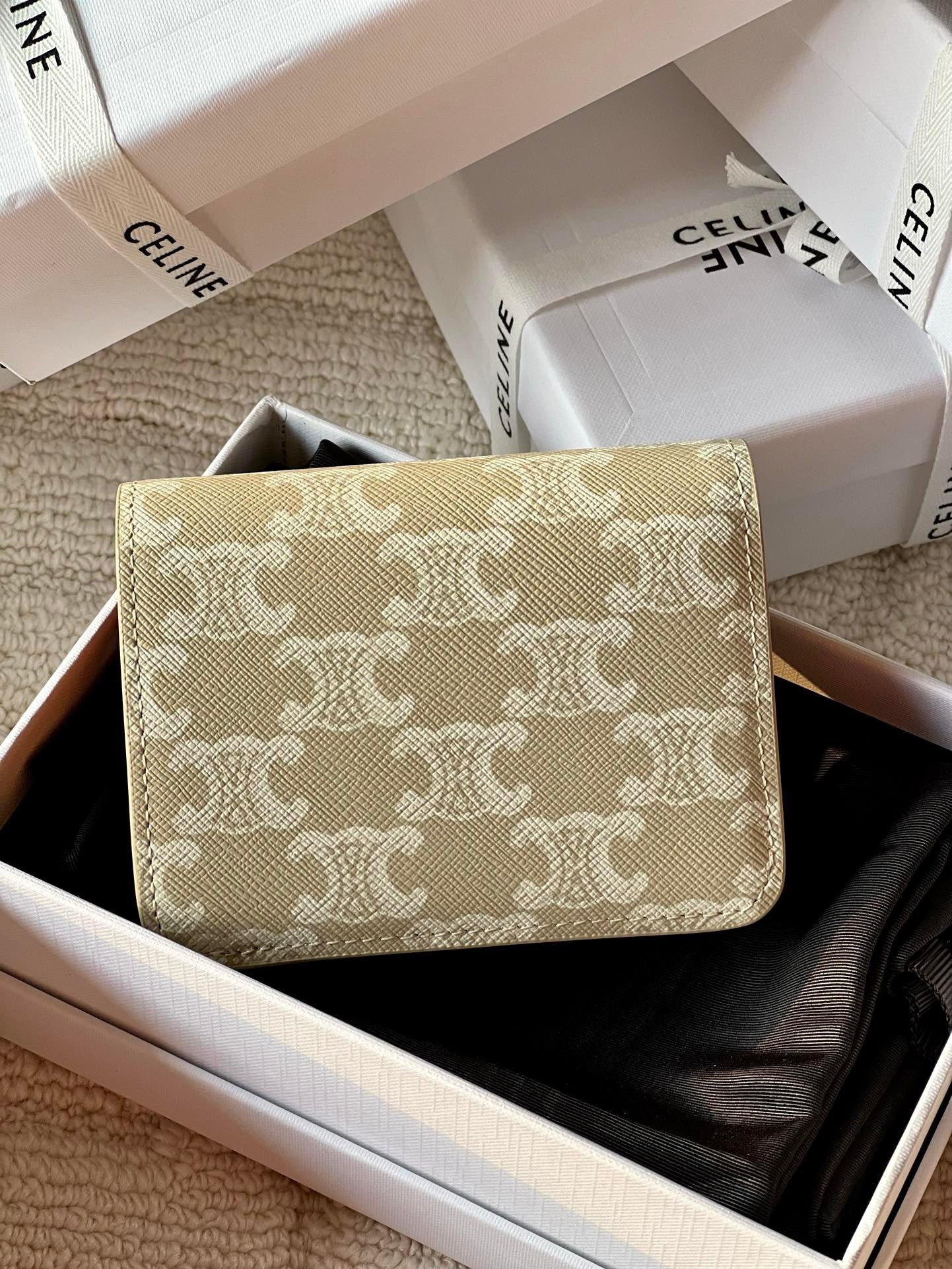 Triomphe compact wallet in shiny calfskin