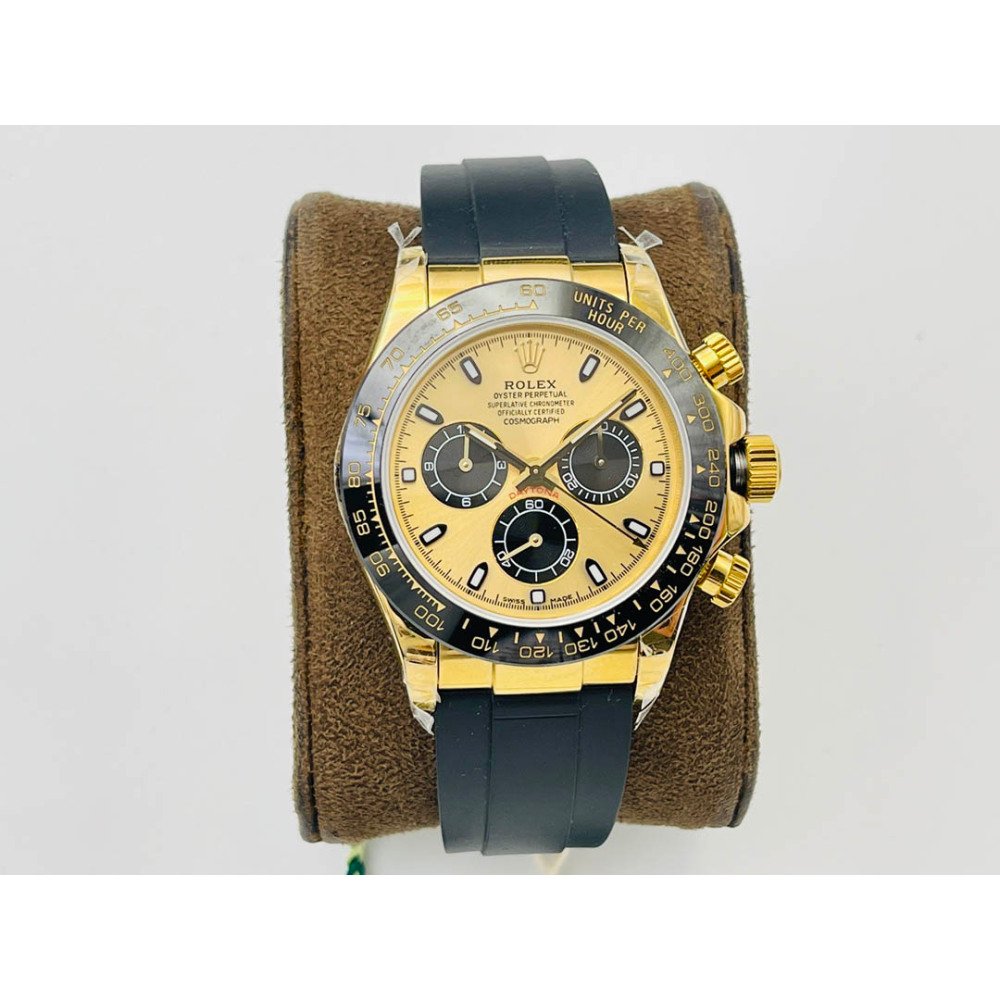 Rolex Daytona 116518LN Gold Yellow Black Dial Rubber 1:1 Super Clone 4130 Movement
