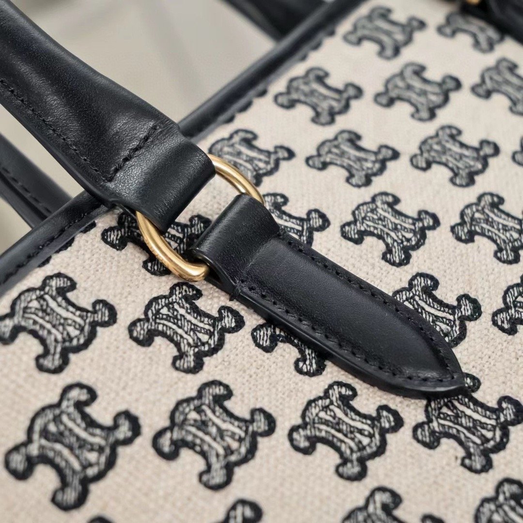 CABAS TRIOMPHE MINI HORIZONTAL BAG IN EMBROIDERED FABRIC AND COW LEATHER