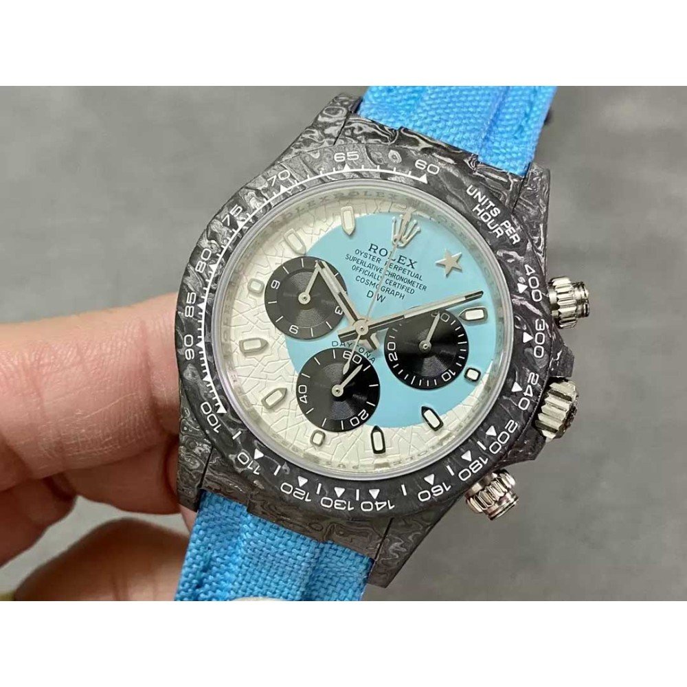 Rolex DIW Modified Datona Carbon Fiber Blue White Dial Swiss 4130 Movement