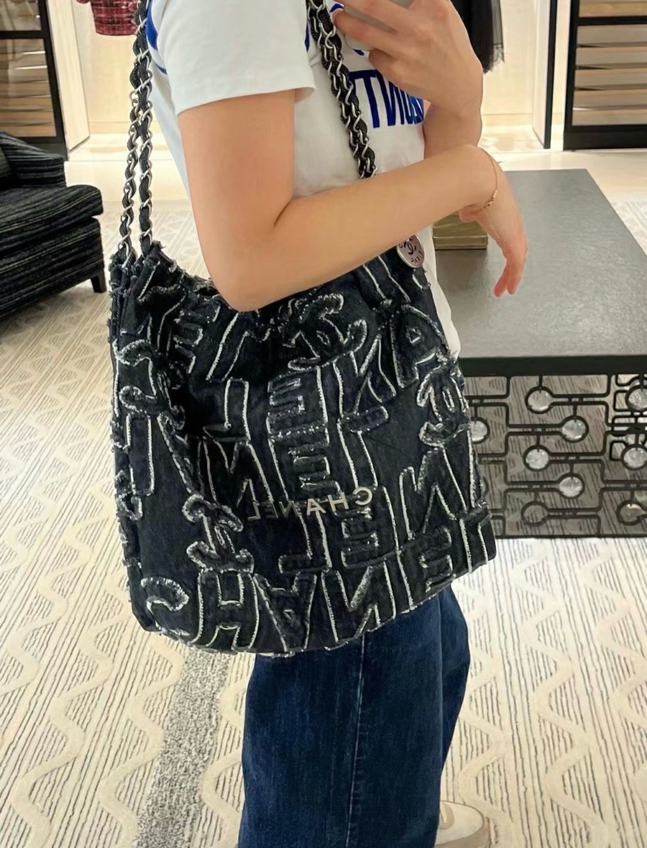 Chanel 24A 22Bag medium denim garbage bag AS3261W1080