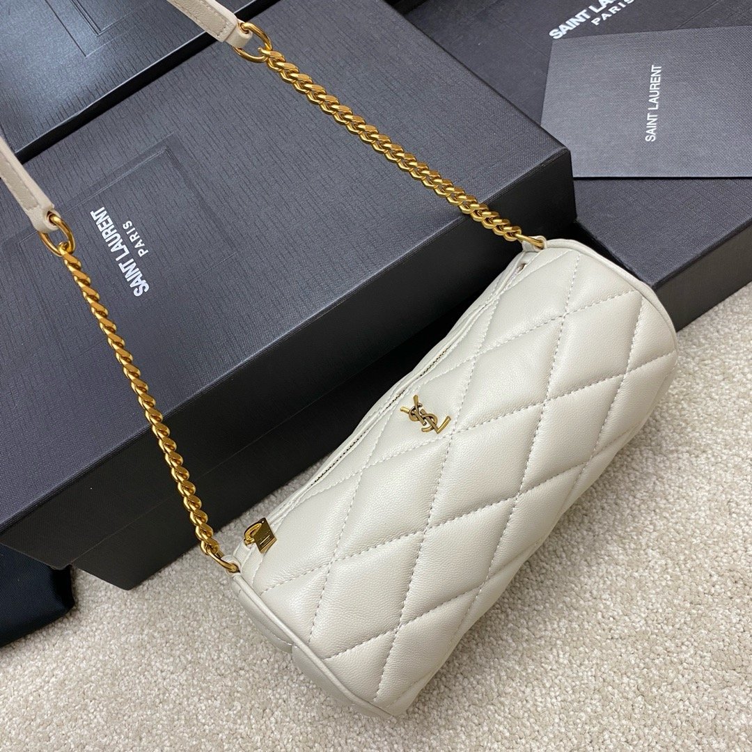 YSL new sade small underarm cylinder bag sheepskin white/gold 699703