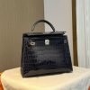 KL25 Midnight Blue High Gloss Silver Buckle Hermès Handbag