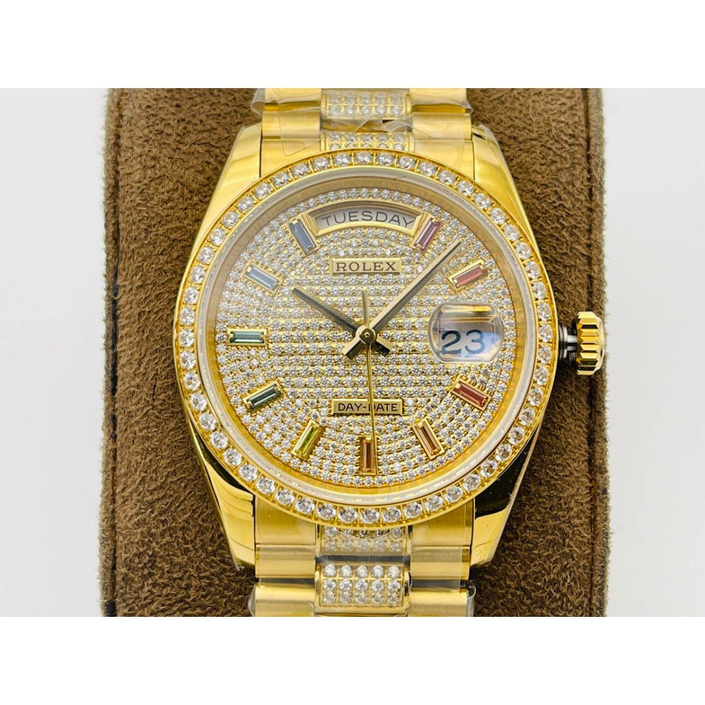 Rolex Day-Date Yellow Gold Dial All Diamond Swiss Clone 3255 Movement