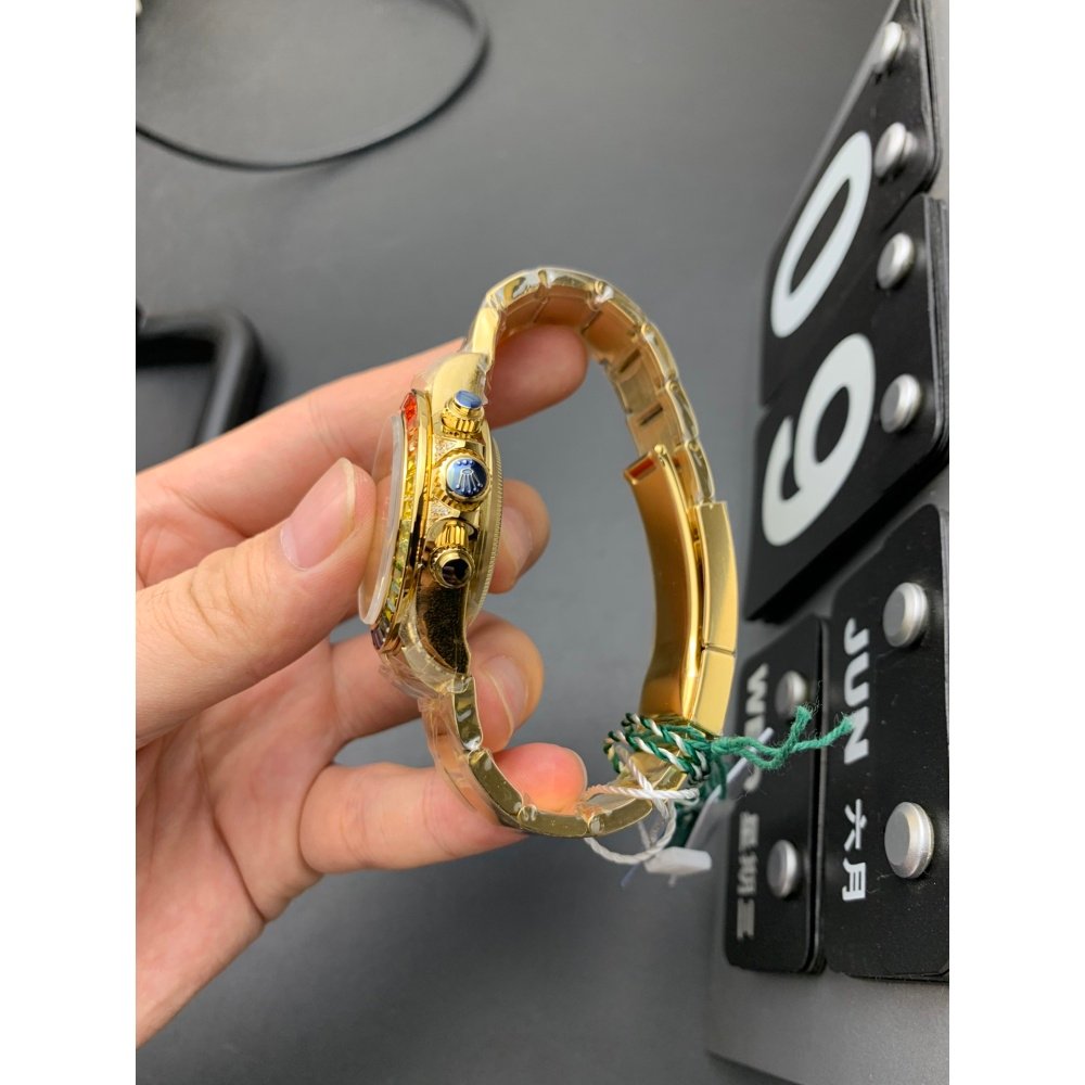 Rolex Daytona 116598 Rainbow Yellow Gold Diamond Black Dial Super Clone 4130