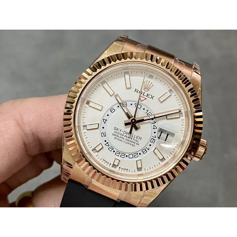 Rolex Sky-Dweller m336235-0003 rose gold and white Dial Rubber Strap 2824 Movement