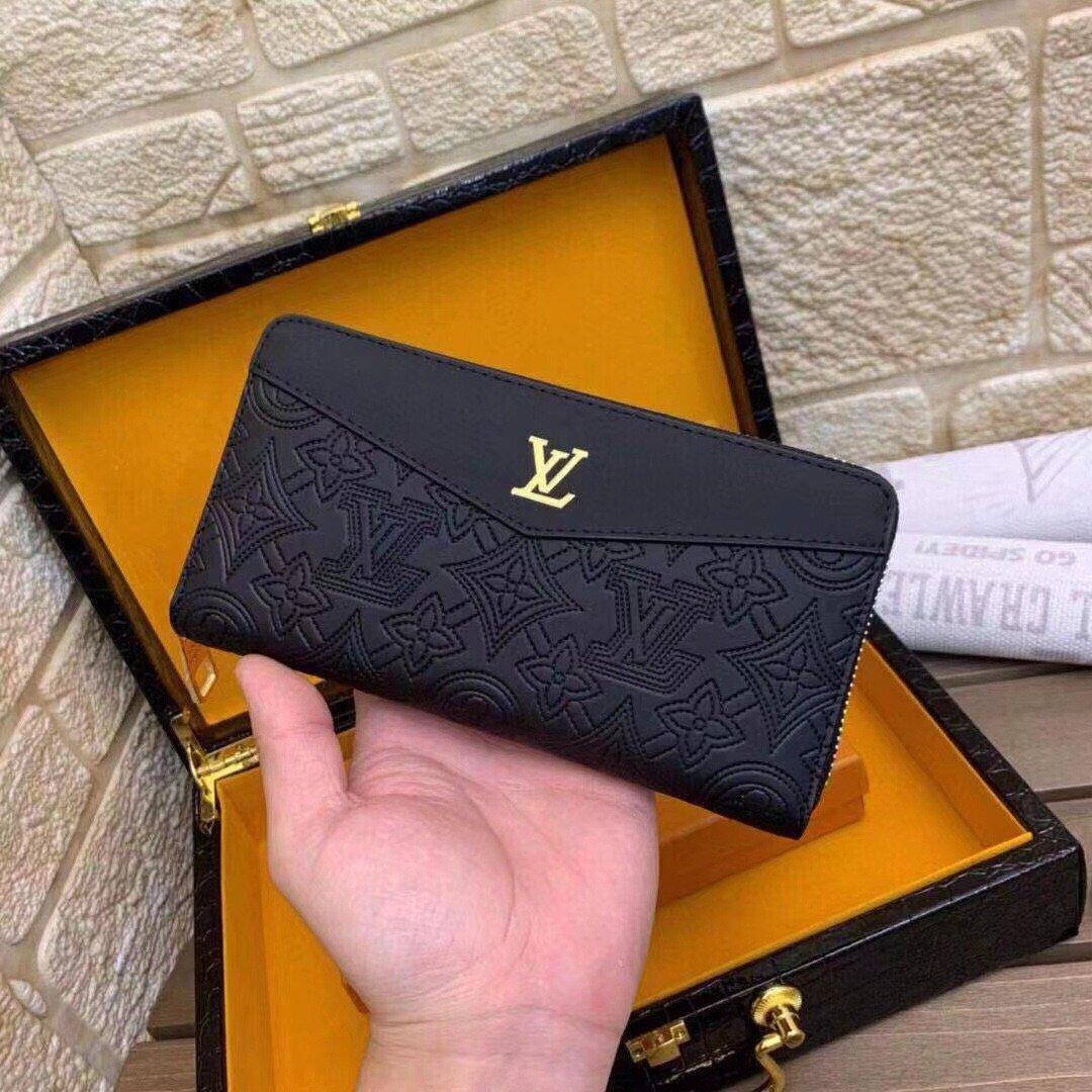 LV zipper wallet embossed wallet wallet card holder