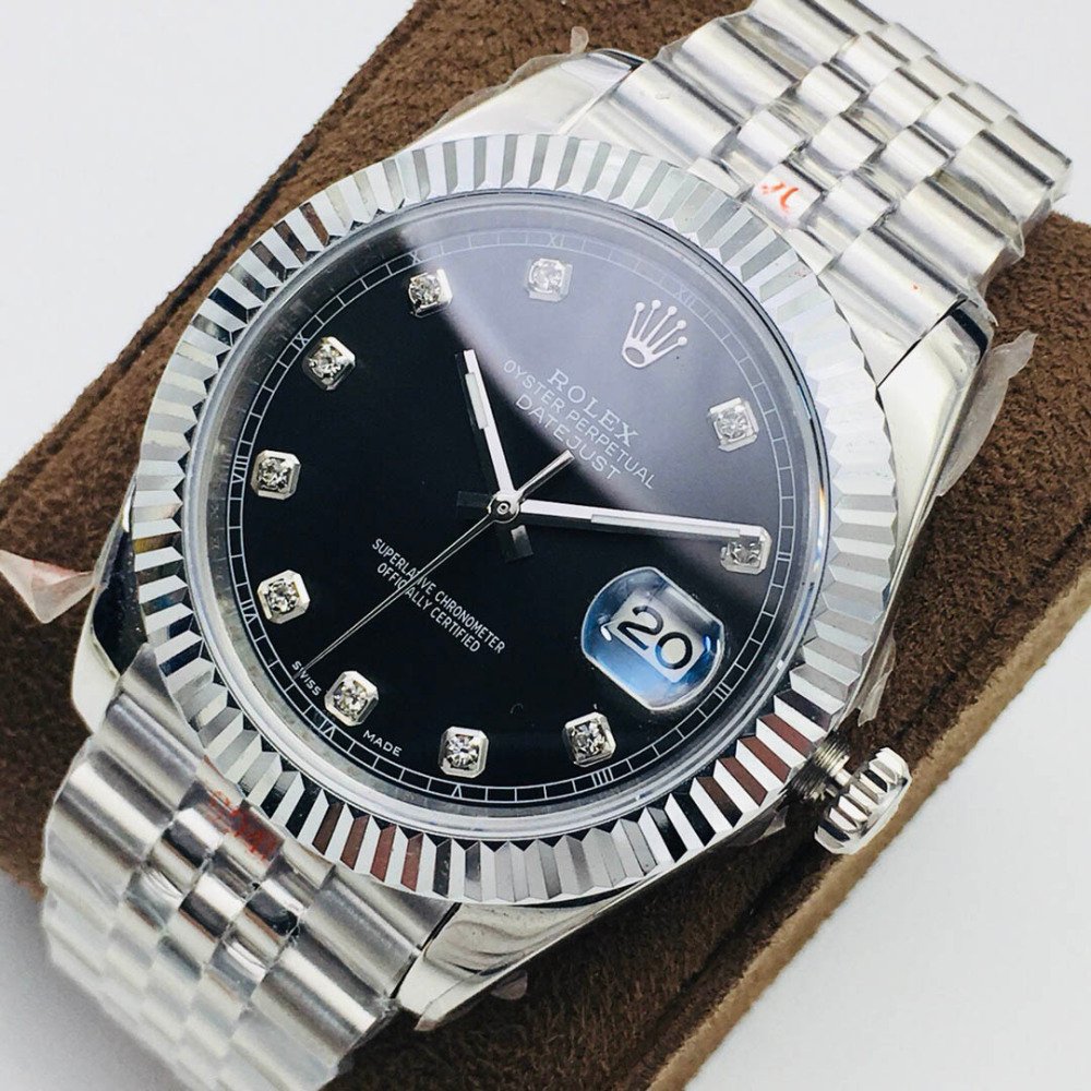 Rolex Datejust Black Dial Diamond White Gold Swiss Clone Movement