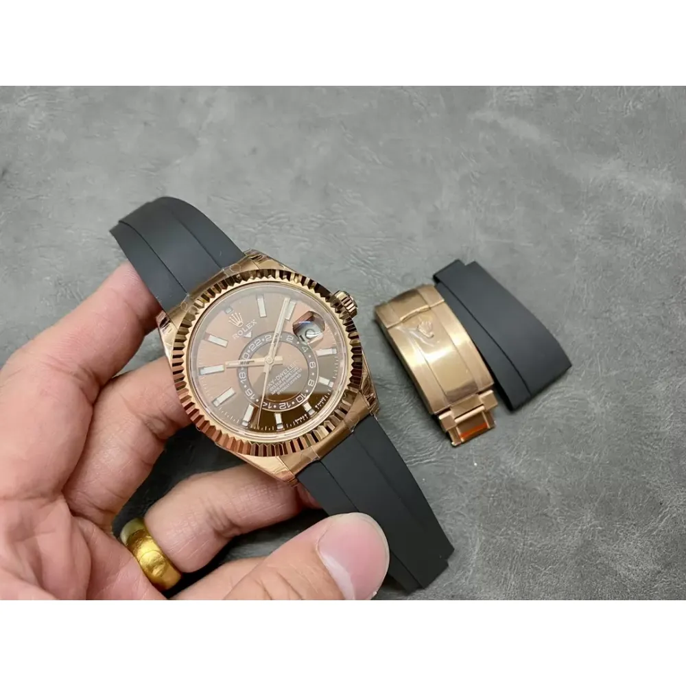 Rolex Sky-Dweller m336235-0002 rose gold and Chocolate color Dial Rubber Strap 2824 Movement