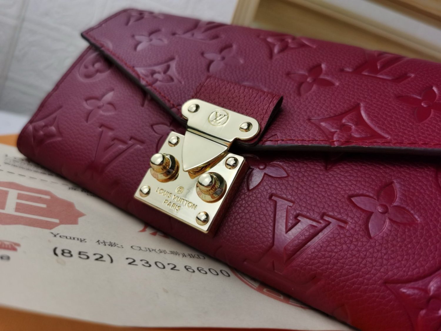 LV Diamond pattern leather embossed pochette metis handbag envelope wallet