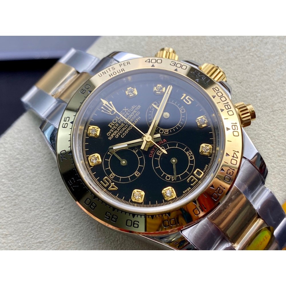 Rolex Daytona 116523 Yellow Gold Black Diamond Dial Two Tone A7750 Movement