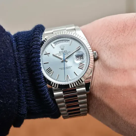 Rolex Oyster Perpetual Day-Date President 40mm in Platinum with Ice-Blue Dial Men's Watch 228236-0012 Brand New