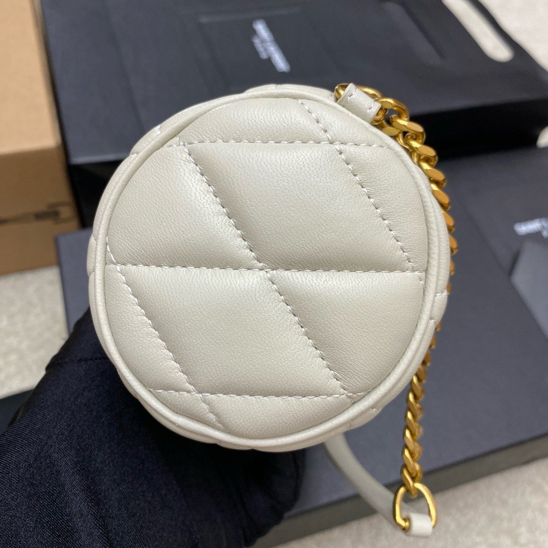 YSL new sade small underarm cylinder bag sheepskin white/gold 699703