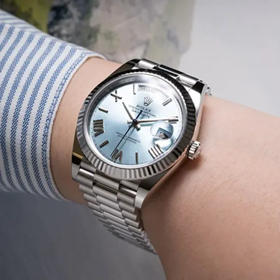 Rolex Oyster Perpetual Day-Date President 40mm in Platinum with Ice-Blue Dial Men's Watch 228236-0012 Brand New
