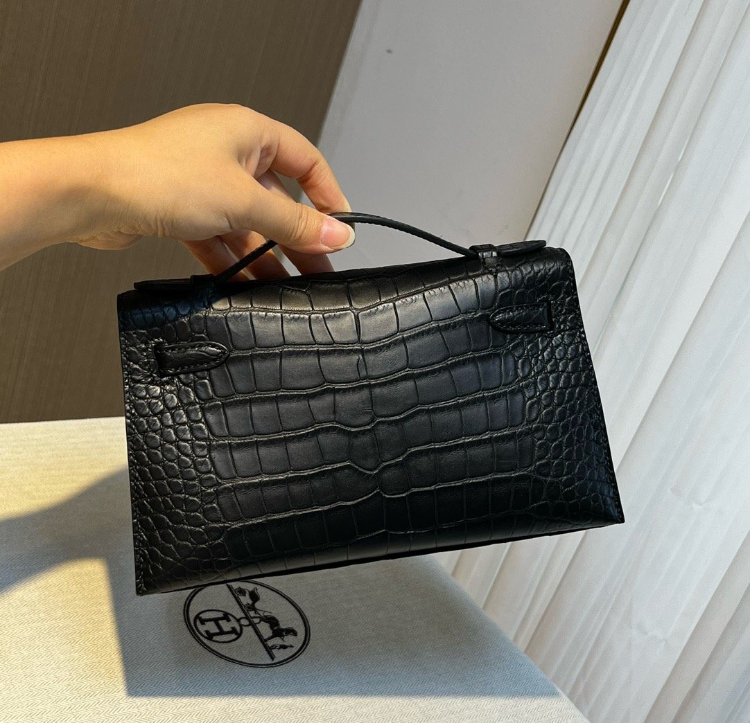 mini matte black silver Hermès handbag