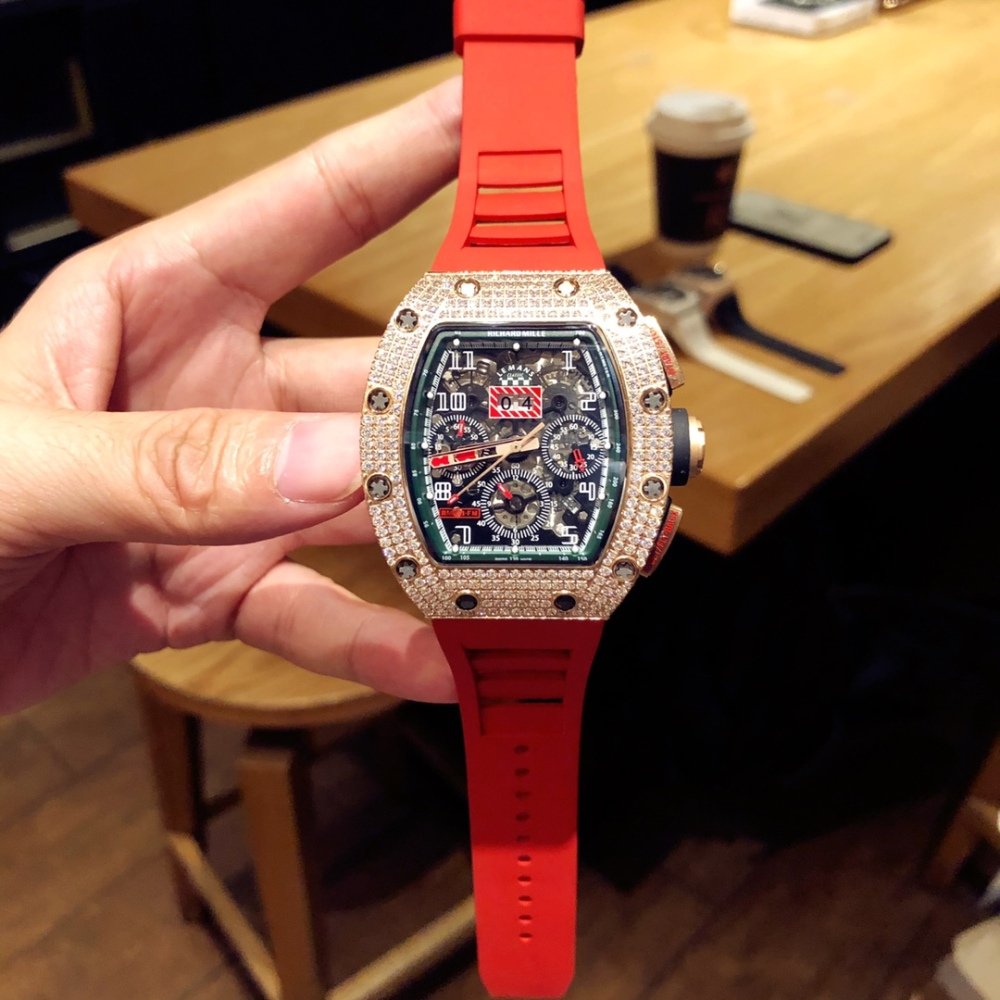 Richard Mille RM011 Men Mechanical Diamond Bezel Rubber Band Watch