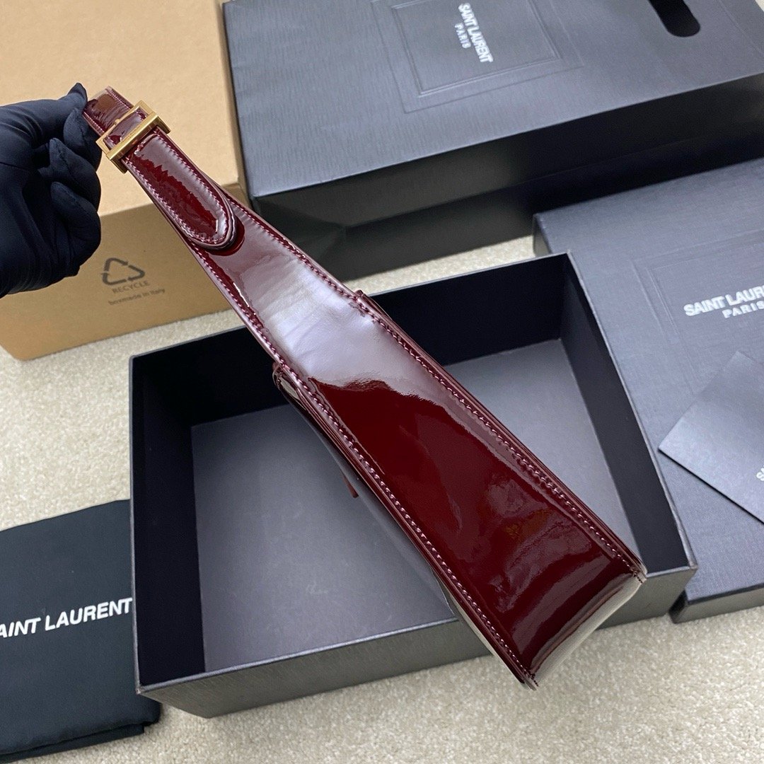 2024 Spring and Summer New Patent Leather Underarm Bag! Le5A7 Bag Hobo Bag Patent Leather Burgundy/Gold 657228