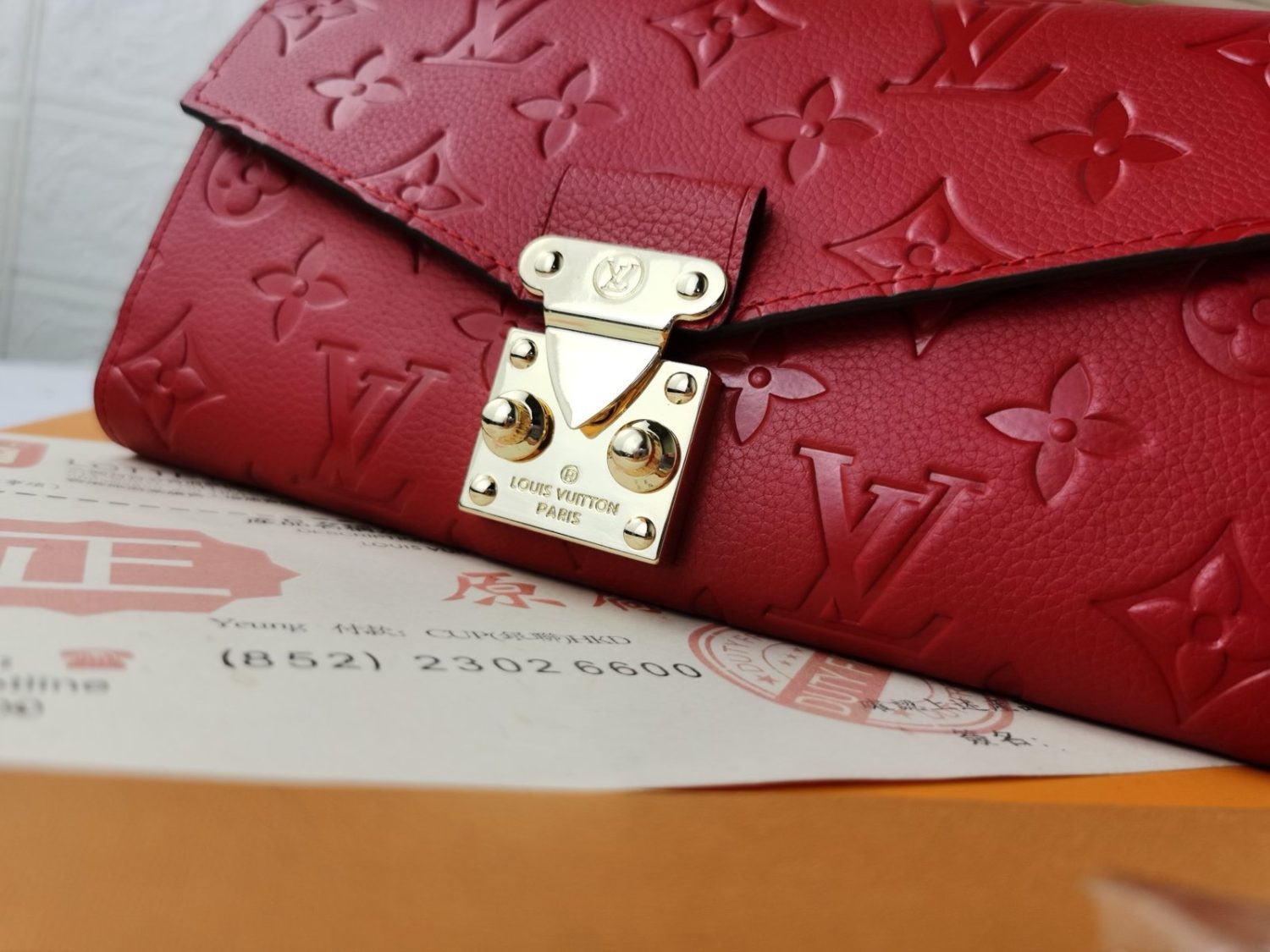 LV Diamond pattern leather embossed pochette metis handbag envelope wallet