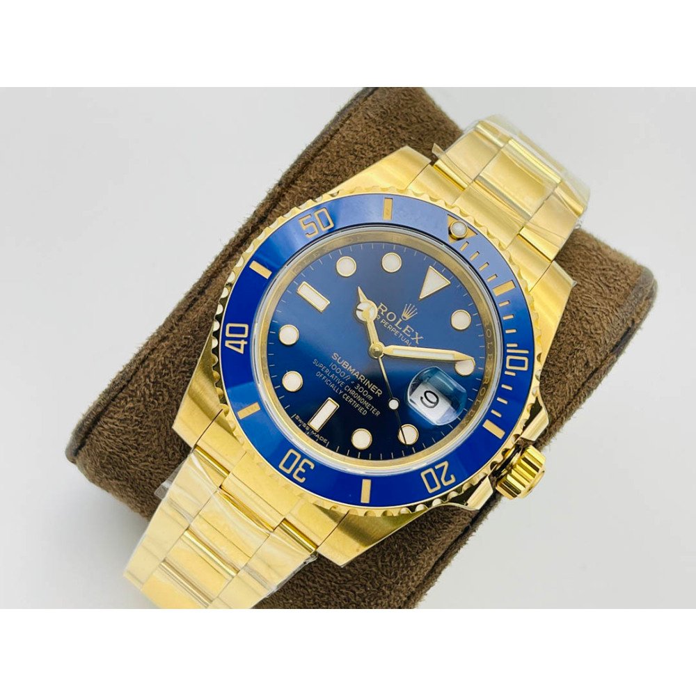 Rolex Submariner All Gold Blue Dial Blue Ceramic Bezel Swiss 3135 Movement