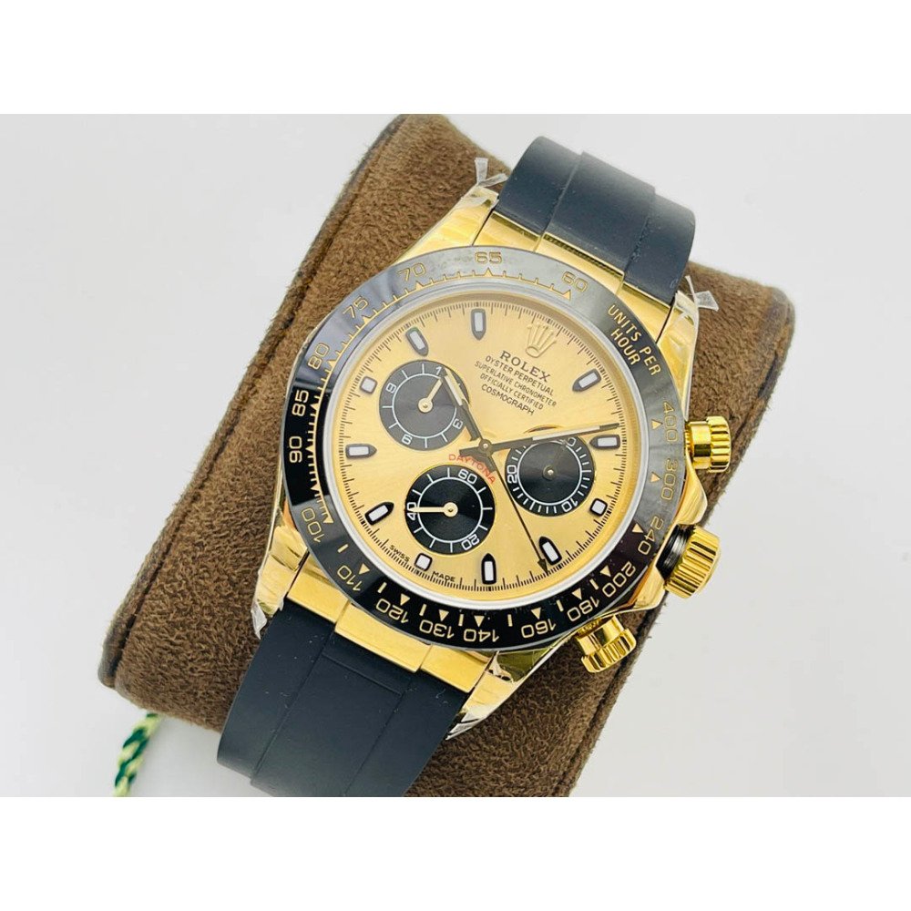 Rolex Daytona 116518LN Gold Yellow Black Dial Rubber 1:1 Super Clone 4130 Movement