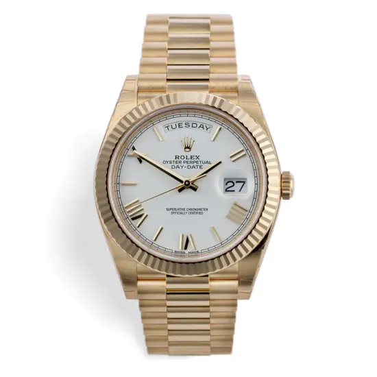 ROLEX 228238 DAY-DATE 40MM PRESIDENT 18K YELLOW GOLD SILVER ROMAN DIAL