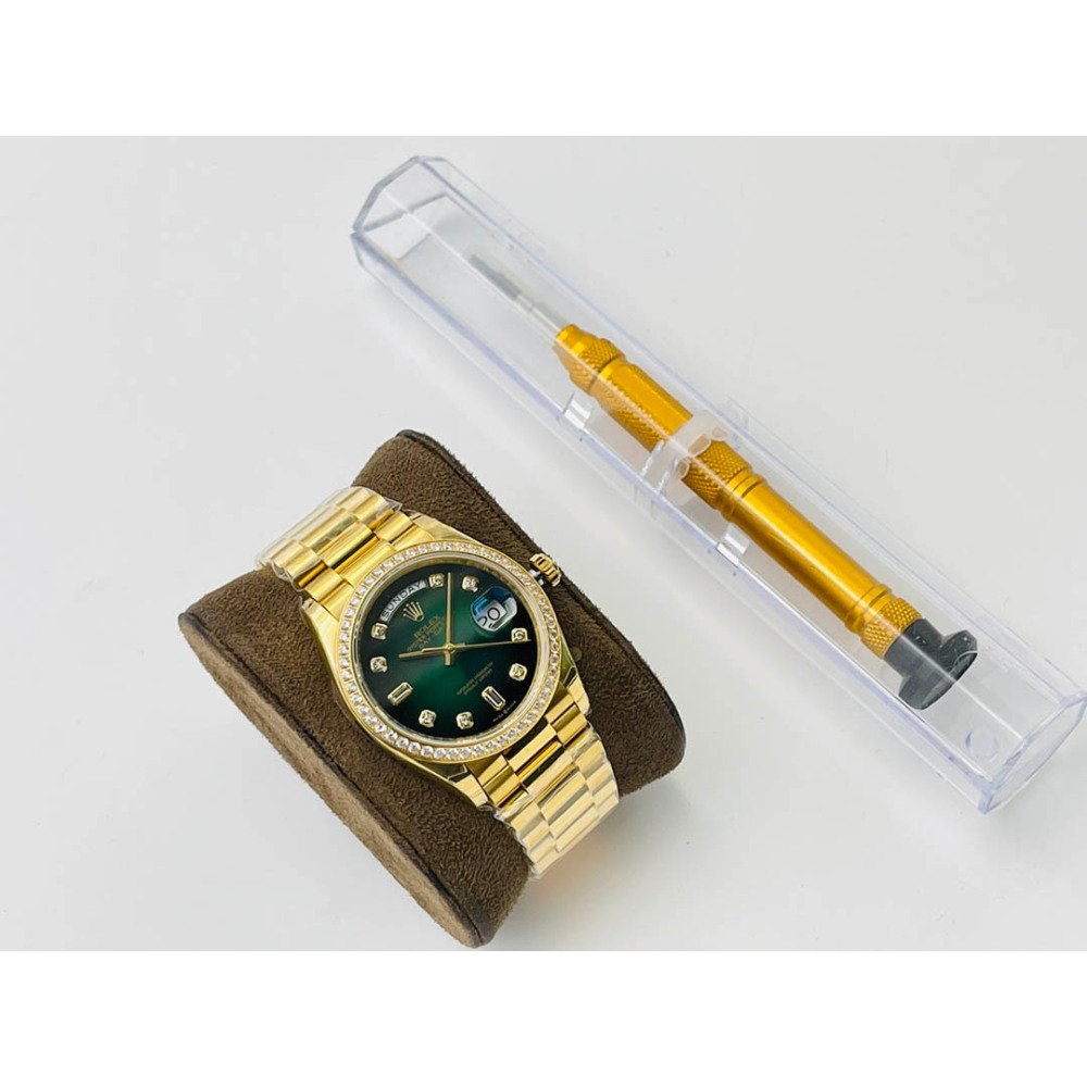 Rolex Day-Date All Gold Green Dial Diamond Bezel Swiss Clone 3255 Movement