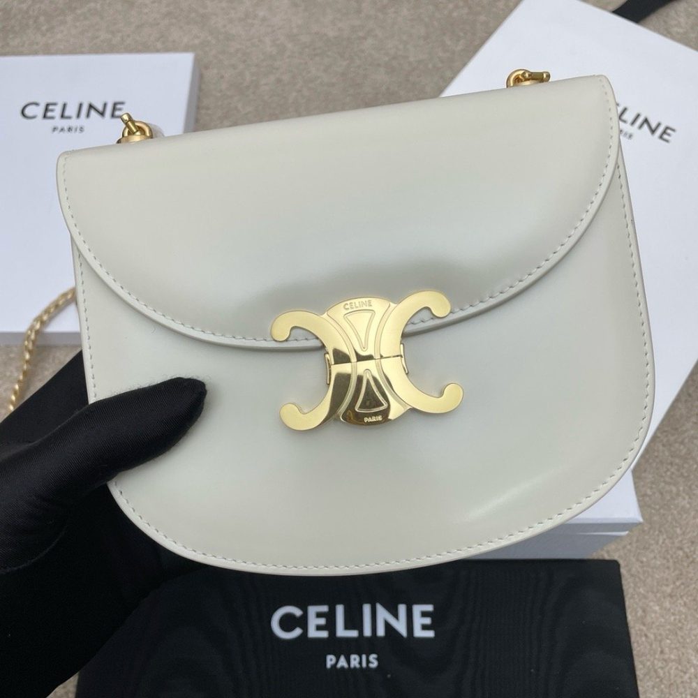 TEEN BESACE TRIOMPHE chain shiny cowhide handbag white