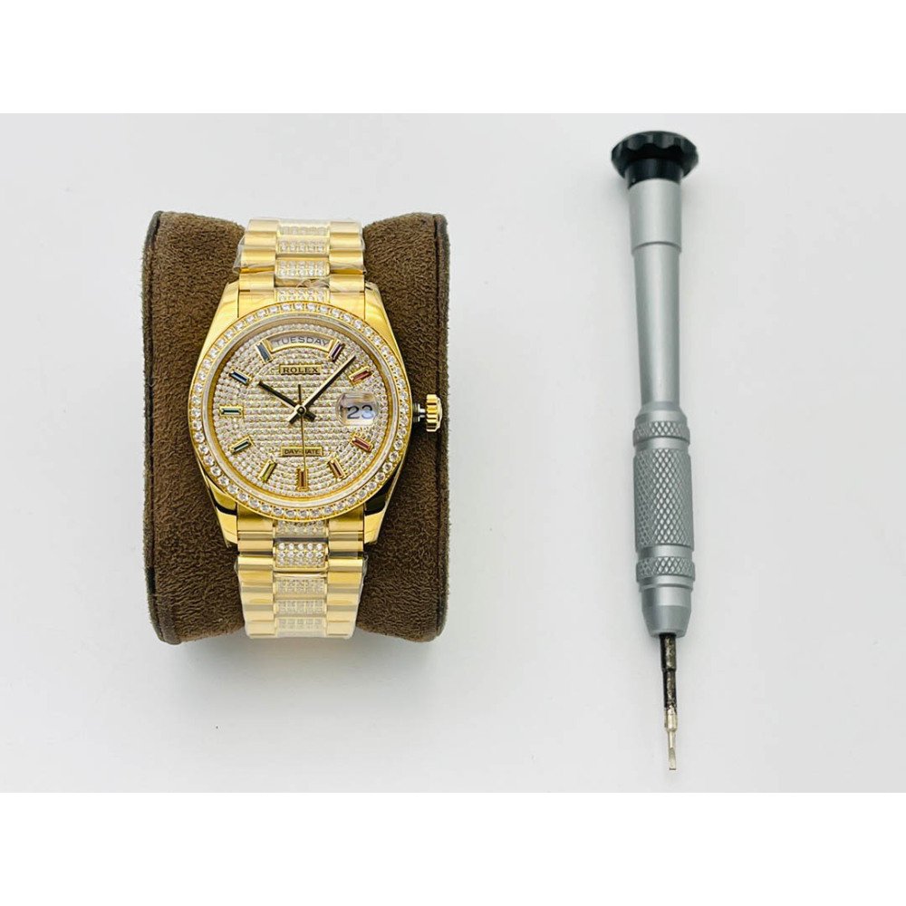 Rolex Day-Date Yellow Gold Dial All Diamond Swiss Clone 3255 Movement