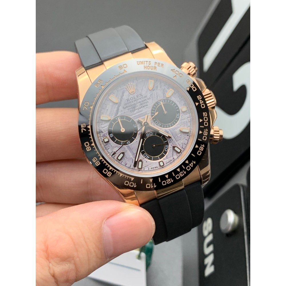 Rolex Daytona 116515LN Meteorite Dial Rose Gold Rubber Strap 4130 Movement