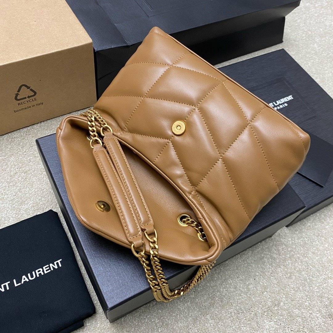 𝙇𝙤𝙪𝙇𝙤𝙪 𝙥𝙪𝙛𝙛𝙚𝙧～LOULOU PUFFER New Mini Double Chain Quilted Lambskin Bag Caramel Lambskin/Antique Gold 759337